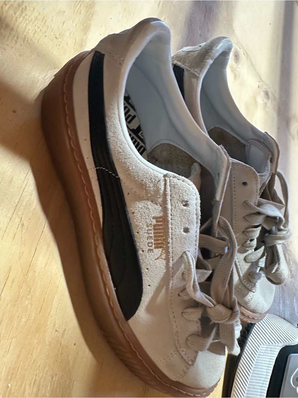 Puma Beige Suede Sneakers with Black Formstrip and Gum Sole